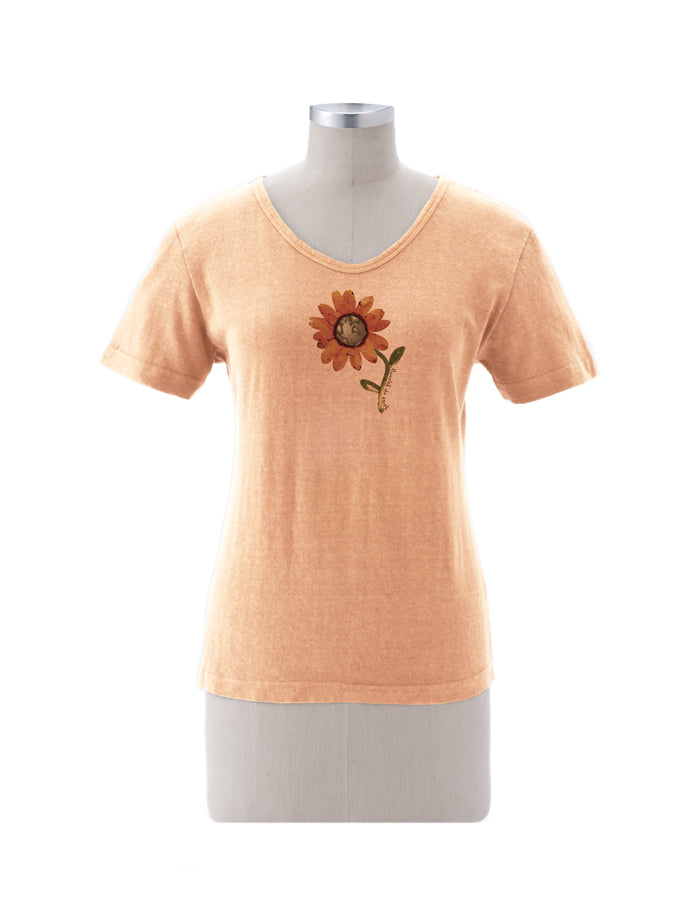 Earth Creations Short Sleeve Women's Scoop Neck Top, “Flourish Earth”, Sunstone, Medium
