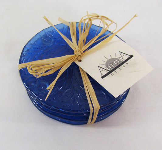 Aurora Glass Lace Coasters, Set of 4 – Cobalt Blue