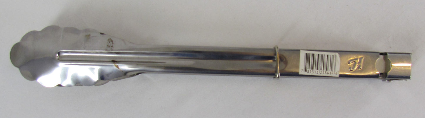 Stainless Steel Clam Shell Food Service Tongs with sliding ring 10”