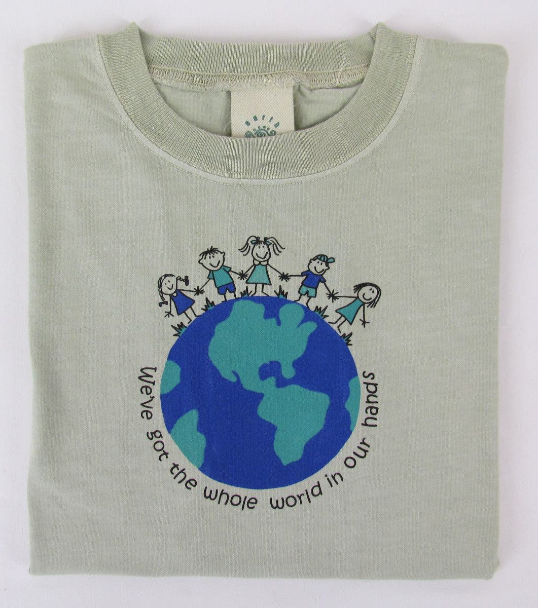 Earth Creations Youth Short Sleeve T “World In Our Hands”, Moss, Youth Large
