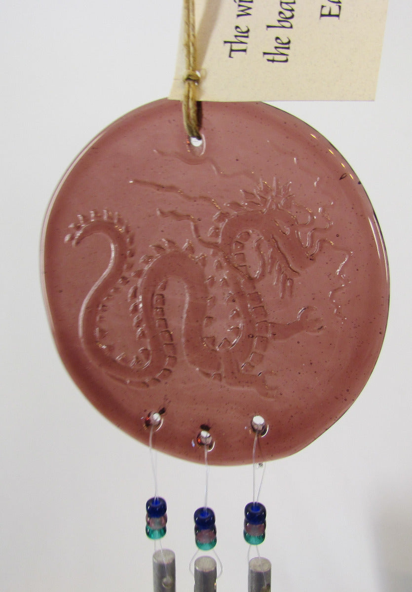 Aurora Glass Windchimes – 4” diameter, Dragon Design, Amethyst.