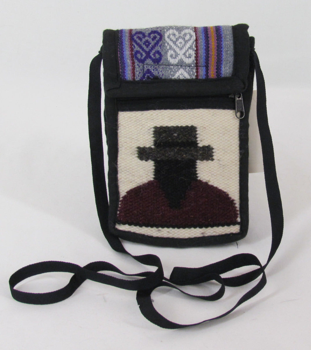 Small Purse-Ecuadorean front, Violet, Grey, White back w/belt loop