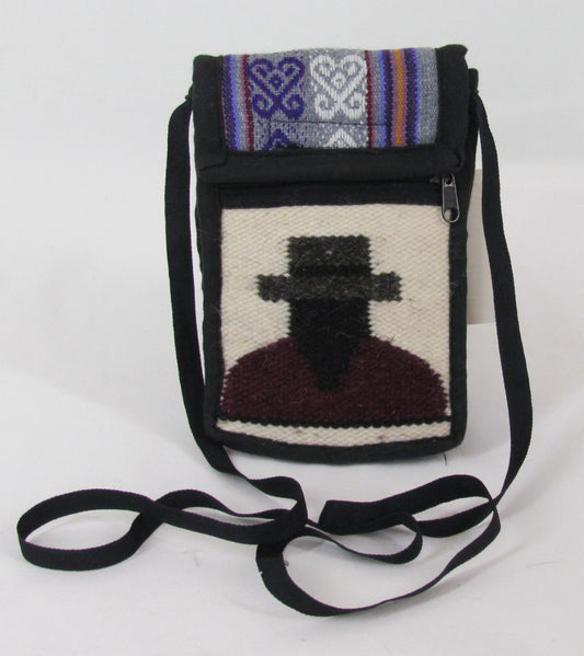Small Purse-Ecuadorean front, Violet, Grey, White back w/belt loop