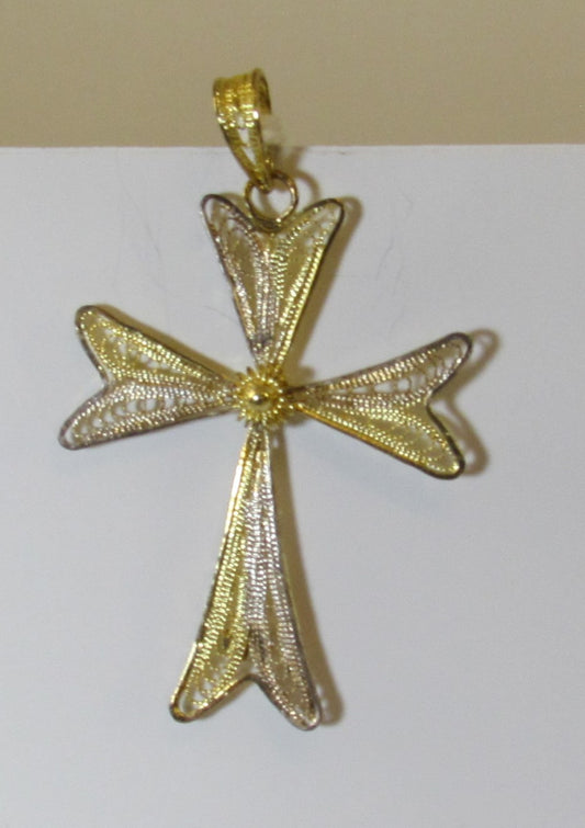 Spun Metal Cross Pendant, Silver/Gold