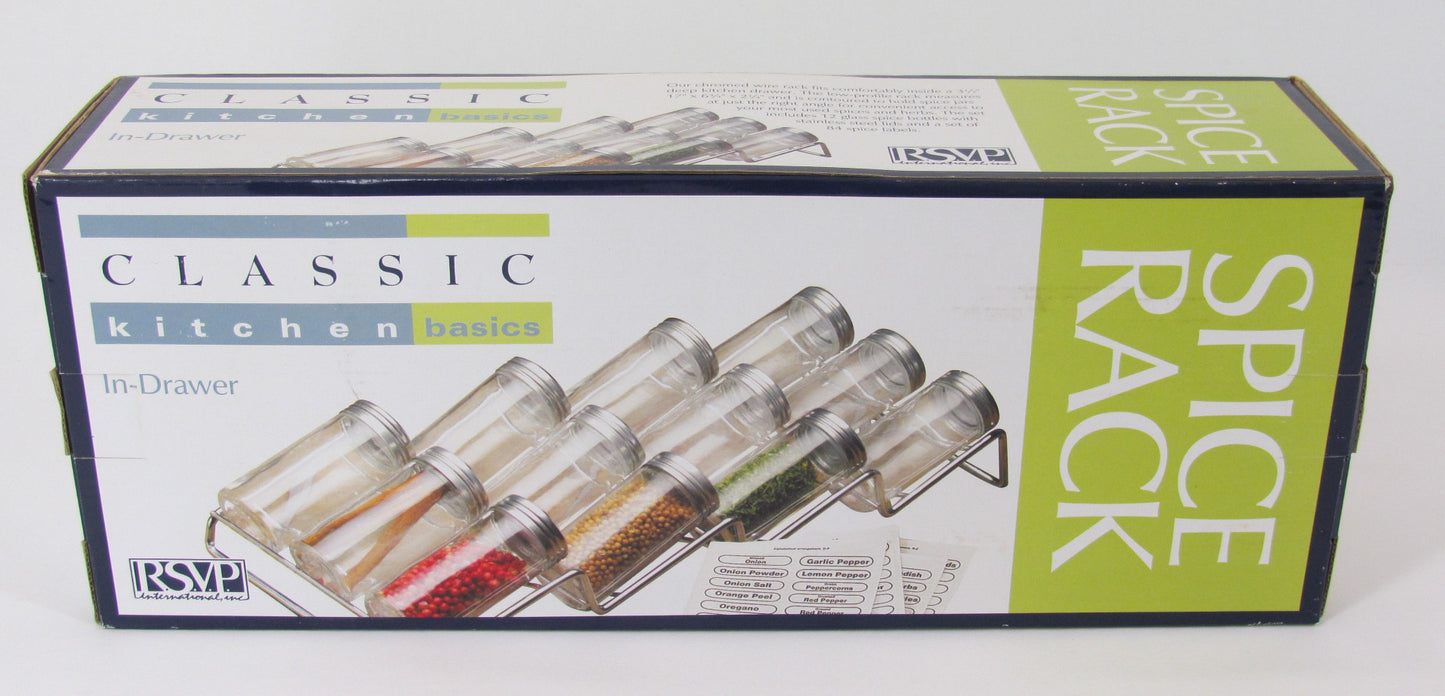 RSVP In-Drawer Spice Rack with 12 Jars & Labels