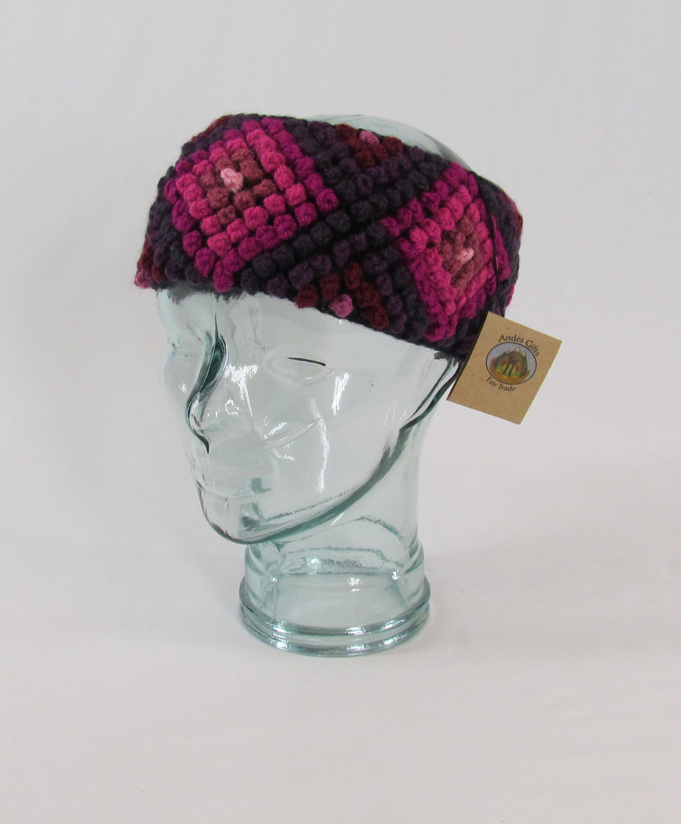 Andes Gifts Head Band/Ear Warmer/Neck Warmer, Black/Brown/Pinks, Knitted