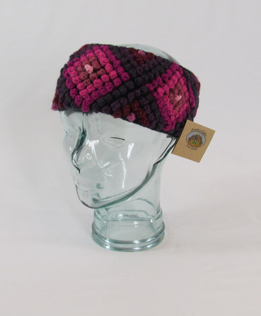 Andes Gifts Head Band/Ear Warmer/Neck Warmer, Black/Brown/Pinks, Knitted