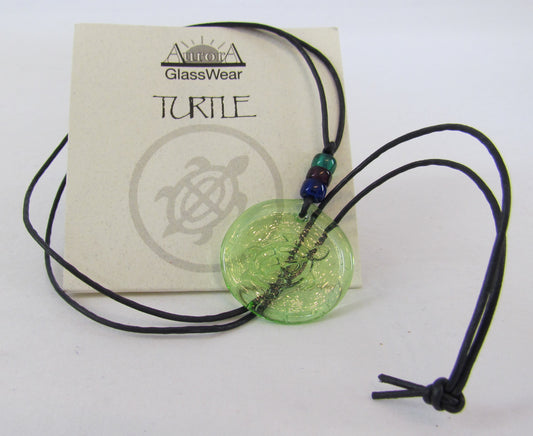 Aurora GlassWear Pendant Necklace-Turtle-Lime