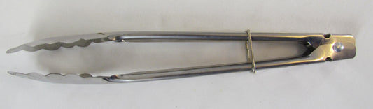 Stainless Steel Clam Shell Food Service Tongs with sliding ring 10”