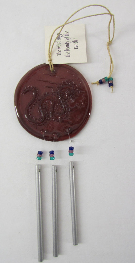 Aurora Glass Windchimes – 4” diameter, Dragon Design, Amethyst.