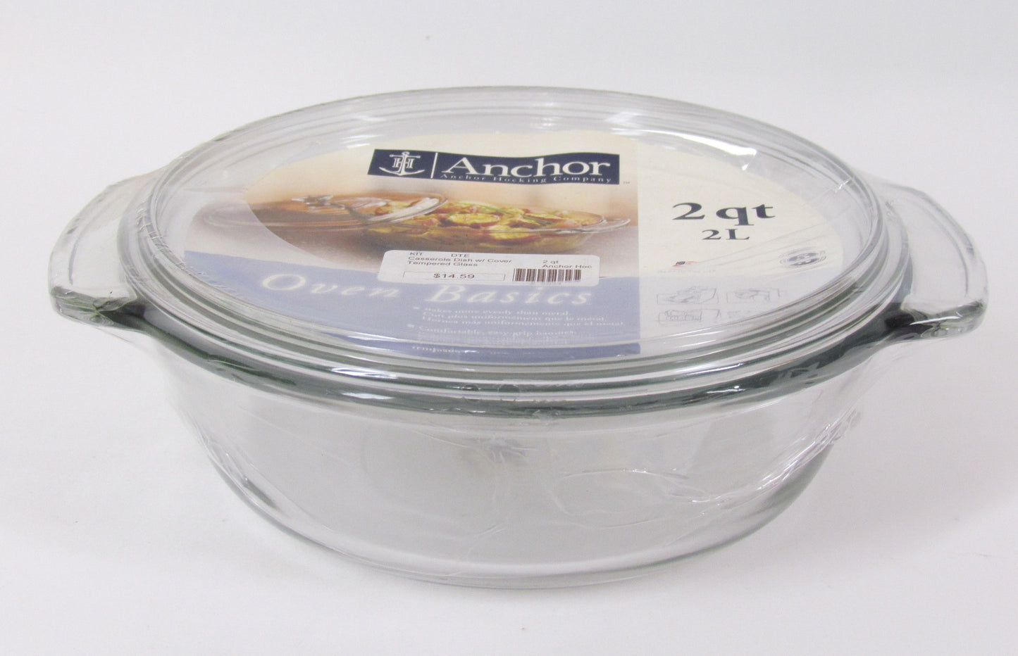 Anchor Hocking Round Casserole Dish w/cover, 2 qt