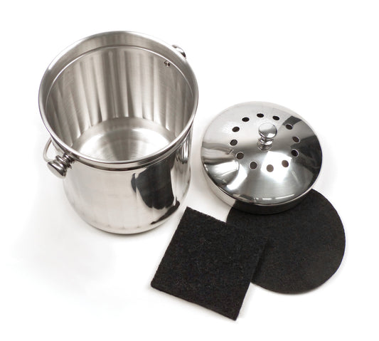 RSVP Stainess Steel Compost Pail with 2 Filters – 1 gallon